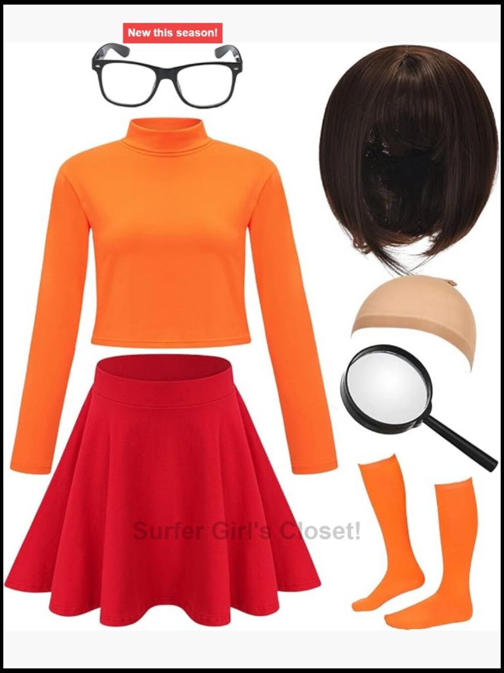 Women's Halloween Costume Set 7 Piece Cosplay Crop Top Skirt Wig